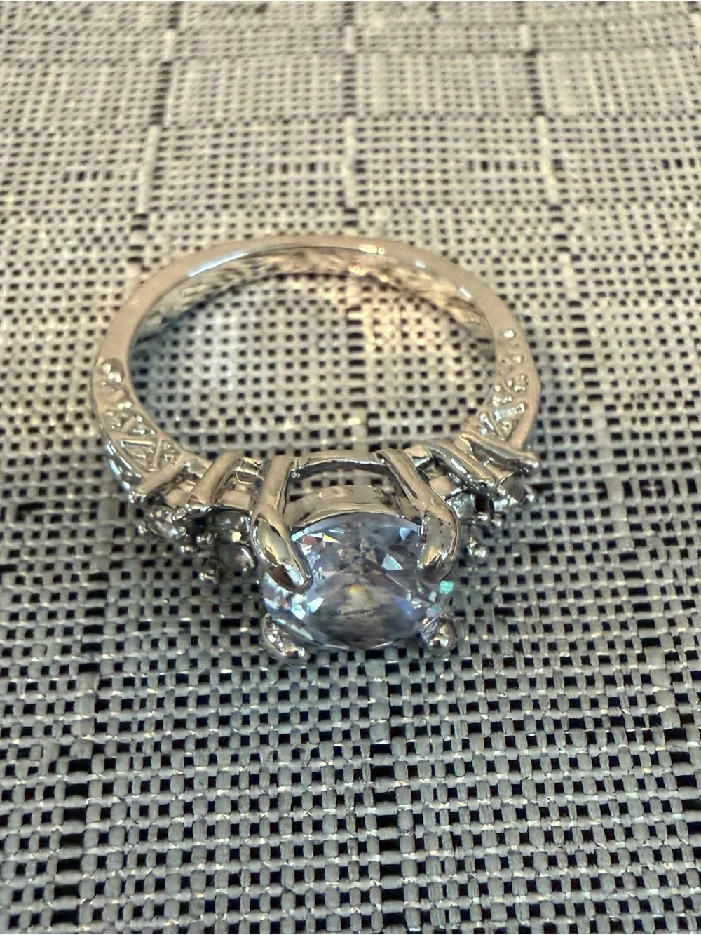 Silver-Tone White Cubic Zirconia Statement Ring